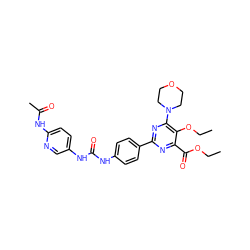 CCOC(=O)c1nc(-c2ccc(NC(=O)Nc3ccc(NC(C)=O)nc3)cc2)nc(N2CCOCC2)c1OCC ZINC000118160296