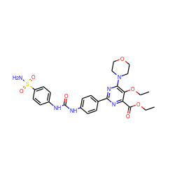 CCOC(=O)c1nc(-c2ccc(NC(=O)Nc3ccc(S(N)(=O)=O)cc3)cc2)nc(N2CCOCC2)c1OCC ZINC000118180545