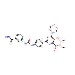 CCOC(=O)c1nc(-c2ccc(NC(=O)Nc3cccc(C(N)=O)c3)cc2)nc(N2CCOCC2)c1OCC ZINC000118178071