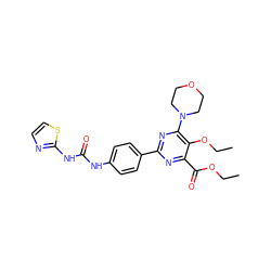 CCOC(=O)c1nc(-c2ccc(NC(=O)Nc3nccs3)cc2)nc(N2CCOCC2)c1OCC ZINC000144066035