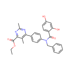 CCOC(=O)c1nc(C)nc(-c2ccc(N(Cc3ccccc3)C(=O)c3ccc(O)cc3O)cc2)c1C ZINC000653667566