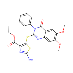 CCOC(=O)c1nc(N)sc1Sc1nc2cc(OC)c(OC)cc2c(=O)n1-c1ccccc1 ZINC000096258059