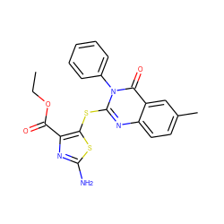 CCOC(=O)c1nc(N)sc1Sc1nc2ccc(C)cc2c(=O)n1-c1ccccc1 ZINC000096258063