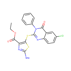 CCOC(=O)c1nc(N)sc1Sc1nc2ccc(Cl)cc2c(=O)n1-c1ccccc1 ZINC000096258061