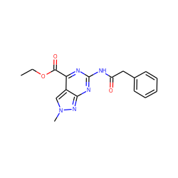 CCOC(=O)c1nc(NC(=O)Cc2ccccc2)nc2nn(C)cc12 ZINC000299856781