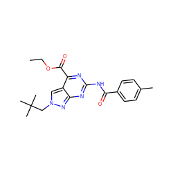 CCOC(=O)c1nc(NC(=O)c2ccc(C)cc2)nc2nn(CC(C)(C)C)cc12 ZINC000103263571