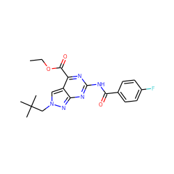 CCOC(=O)c1nc(NC(=O)c2ccc(F)cc2)nc2nn(CC(C)(C)C)cc12 ZINC000299854897