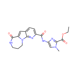 CCOC(=O)c1nc(NC(=O)c2ccc3cc4n(c3n2)CCCNC4=O)cn1C ZINC000117702499