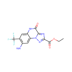 CCOC(=O)c1nc2c(=O)[nH]c3cc(C(F)(F)F)c(N)cc3n2n1 ZINC000013532638