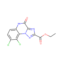 CCOC(=O)c1nc2c(=O)[nH]c3ccc(Cl)c(Cl)c3n2n1 ZINC000027320114