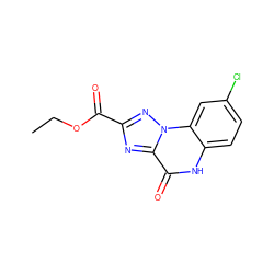 CCOC(=O)c1nc2c(=O)[nH]c3ccc(Cl)cc3n2n1 ZINC000013677414