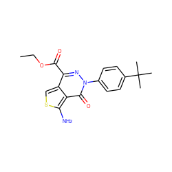 CCOC(=O)c1nn(-c2ccc(C(C)(C)C)cc2)c(=O)c2c(N)scc12 ZINC000001043155