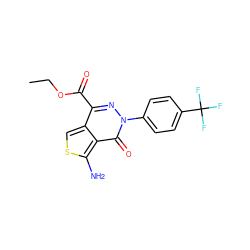 CCOC(=O)c1nn(-c2ccc(C(F)(F)F)cc2)c(=O)c2c(N)scc12 ZINC000026421896