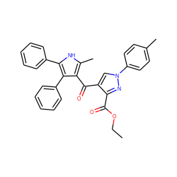 CCOC(=O)c1nn(-c2ccc(C)cc2)cc1C(=O)c1c(C)[nH]c(-c2ccccc2)c1-c1ccccc1 ZINC000653783780