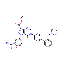 CCOC(=O)c1nn(-c2ccc3onc(N)c3c2)c2c(=O)n(-c3ccc(-c4ccccc4CN4CCCC4)cc3)cnc12 ZINC000014951226