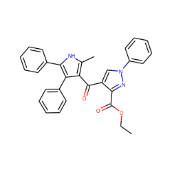 CCOC(=O)c1nn(-c2ccccc2)cc1C(=O)c1c(C)[nH]c(-c2ccccc2)c1-c1ccccc1 ZINC000653783793