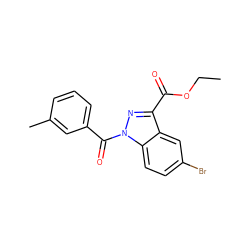 CCOC(=O)c1nn(C(=O)c2cccc(C)c2)c2ccc(Br)cc12 ZINC000096273877