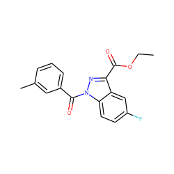 CCOC(=O)c1nn(C(=O)c2cccc(C)c2)c2ccc(F)cc12 ZINC000096273872