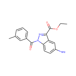 CCOC(=O)c1nn(C(=O)c2cccc(C)c2)c2ccc(N)cc12 ZINC000096273890