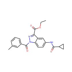 CCOC(=O)c1nn(C(=O)c2cccc(C)c2)c2ccc(NC(=O)C3CC3)cc12 ZINC000096273854