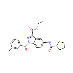 CCOC(=O)c1nn(C(=O)c2cccc(C)c2)c2ccc(NC(=O)C3CCCC3)cc12 ZINC000096273884