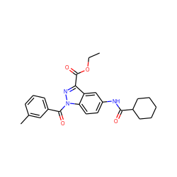 CCOC(=O)c1nn(C(=O)c2cccc(C)c2)c2ccc(NC(=O)C3CCCCC3)cc12 ZINC000096273885