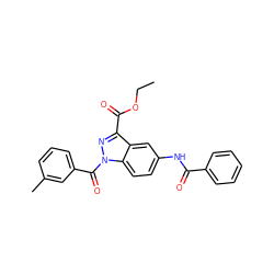 CCOC(=O)c1nn(C(=O)c2cccc(C)c2)c2ccc(NC(=O)c3ccccc3)cc12 ZINC000096273886