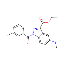 CCOC(=O)c1nn(C(=O)c2cccc(C)c2)c2ccc(NC)cc12 ZINC000096273889