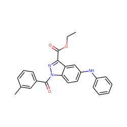 CCOC(=O)c1nn(C(=O)c2cccc(C)c2)c2ccc(Nc3ccccc3)cc12 ZINC000096273883