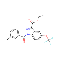 CCOC(=O)c1nn(C(=O)c2cccc(C)c2)c2ccc(OC(F)(F)F)cc12 ZINC000096273868