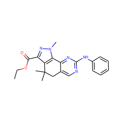 CCOC(=O)c1nn(C)c2c1C(C)(C)Cc1cnc(Nc3ccccc3)nc1-2 ZINC000141612009