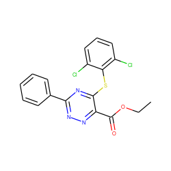 CCOC(=O)c1nnc(-c2ccccc2)nc1Sc1c(Cl)cccc1Cl ZINC000001392072