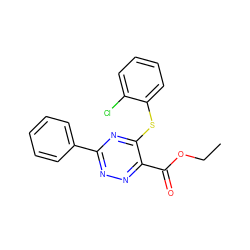 CCOC(=O)c1nnc(-c2ccccc2)nc1Sc1ccccc1Cl ZINC000001392079