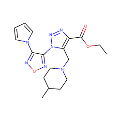 CCOC(=O)c1nnn(-c2nonc2-n2cccc2)c1CN1CCC(C)CC1 ZINC000004257935