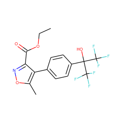 CCOC(=O)c1noc(C)c1-c1ccc(C(O)(C(F)(F)F)C(F)(F)F)cc1 ZINC000028569411