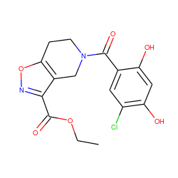 CCOC(=O)c1noc2c1CN(C(=O)c1cc(Cl)c(O)cc1O)CC2 ZINC000169310166