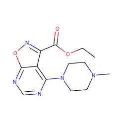 CCOC(=O)c1noc2ncnc(N3CCN(C)CC3)c12 ZINC000021538924