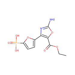 CCOC(=O)c1oc(N)nc1-c1ccc(P(=O)(O)O)o1 ZINC000169321434