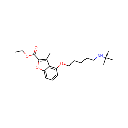 CCOC(=O)c1oc2cccc(OCCCCCNC(C)(C)C)c2c1C ZINC000006403598