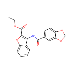 CCOC(=O)c1oc2ccccc2c1NC(=O)c1ccc2c(c1)OCO2 ZINC000004111965