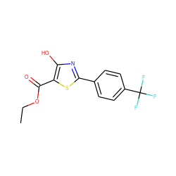 CCOC(=O)c1sc(-c2ccc(C(F)(F)F)cc2)nc1O ZINC000013122807