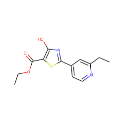 CCOC(=O)c1sc(-c2ccnc(CC)c2)nc1O ZINC000169342569