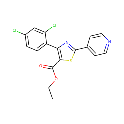 CCOC(=O)c1sc(-c2ccncc2)nc1-c1ccc(Cl)cc1Cl ZINC000169338445