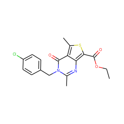 CCOC(=O)c1sc(C)c2c(=O)n(Cc3ccc(Cl)cc3)c(C)nc12 ZINC000000653325