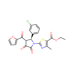 CCOC(=O)c1sc(N2C(=O)C(=O)C(C(=O)c3ccco3)[C@H]2c2cccc(Cl)c2)nc1C ZINC000009008067