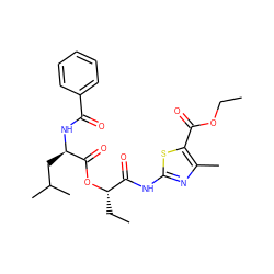 CCOC(=O)c1sc(NC(=O)[C@H](CC)OC(=O)[C@@H](CC(C)C)NC(=O)c2ccccc2)nc1C ZINC000008672685