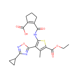 CCOC(=O)c1sc(NC(=O)C2=C(C(=O)O)CCC2)c(-c2nc(C3CC3)no2)c1C ZINC000205746435