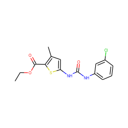 CCOC(=O)c1sc(NC(=O)Nc2cccc(Cl)c2)cc1C ZINC000003225685