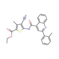 CCOC(=O)c1sc(NC(=O)c2cc(-c3ccccc3C)nc3ccccc23)c(C#N)c1C ZINC000000997612