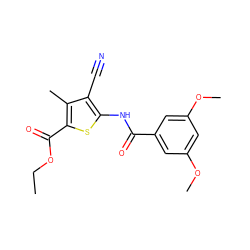CCOC(=O)c1sc(NC(=O)c2cc(OC)cc(OC)c2)c(C#N)c1C ZINC000001965160